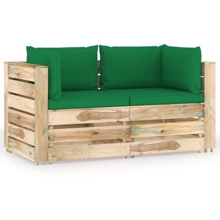 2-Sitzer Outdoor-Sofa mit Kissen Grün Imprägniertes Holz