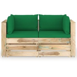 2-Sitzer Outdoor-Sofa mit Kissen Grün Imprägniertes Holz