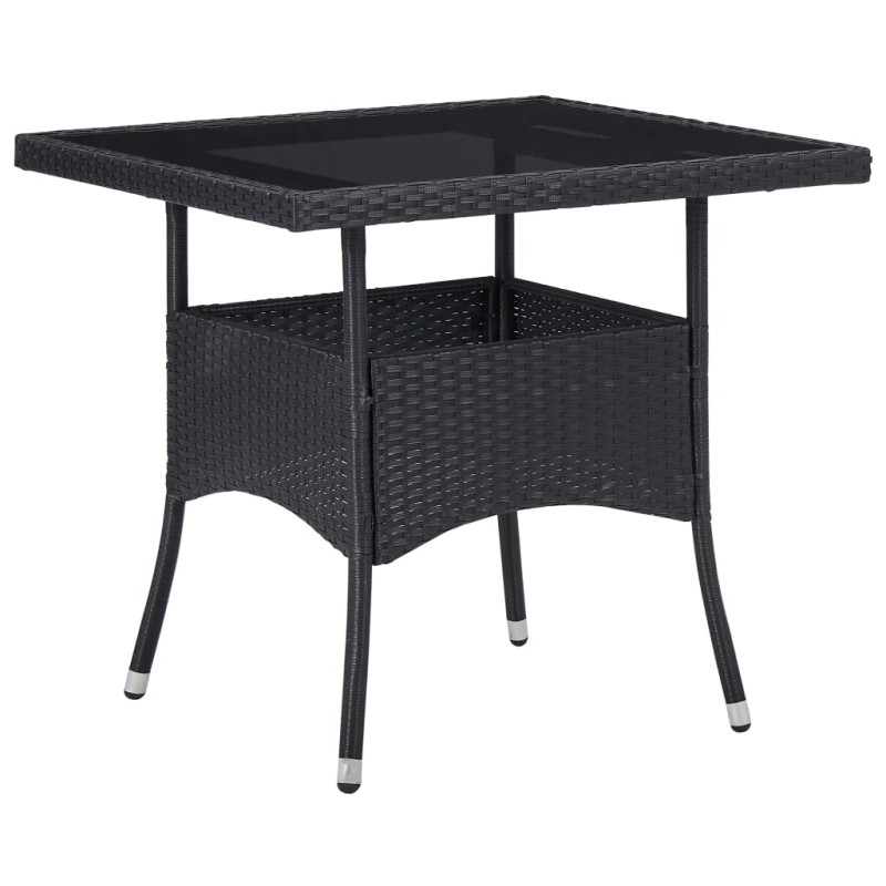 Garten-Esstisch Schwarz Poly Rattan und Glas Garten-Esstisch Schwarz Poly Rattan und Glas