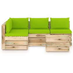 5-tlg. Garten-Lounge-Set mit Kissen Grün Imprägniertes Holz