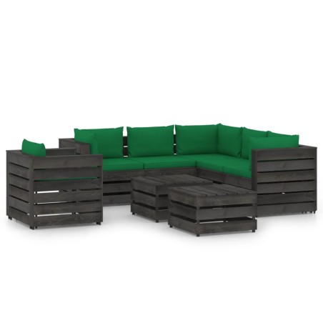 vidaXL 8-tlg. Garten-Lounge-Set mit Kissen Grau Imprägniertes Holz