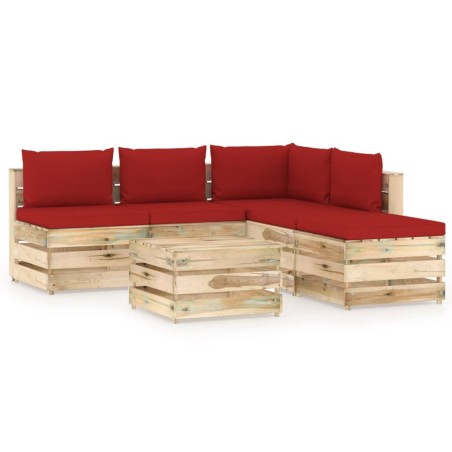 vidaXL 6-tlg. Garten-Lounge-Set mit Kissen Grün Imprägniertes Holz