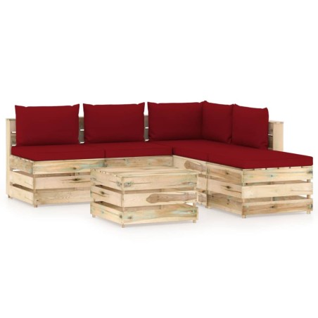 6-tlg. Garten-Lounge-Set mit Kissen Grün Imprägniertes Holz