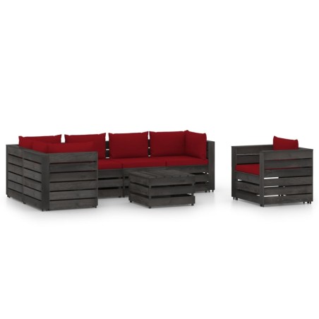 7-tlg. Garten-Lounge-Set mit Kissen Grau Imprägniertes Holz
