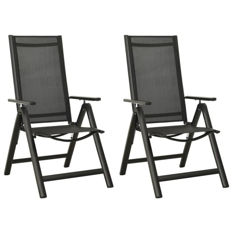 Klappbare Gartenstühle 2 Stk. Textilene und Aluminium Schwarz Klappbare Gartenstühle 2 Stk. Textilene und Aluminium Schwarz