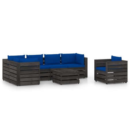 7-tlg. Garten-Lounge-Set mit Kissen Grau Imprägniertes Holz