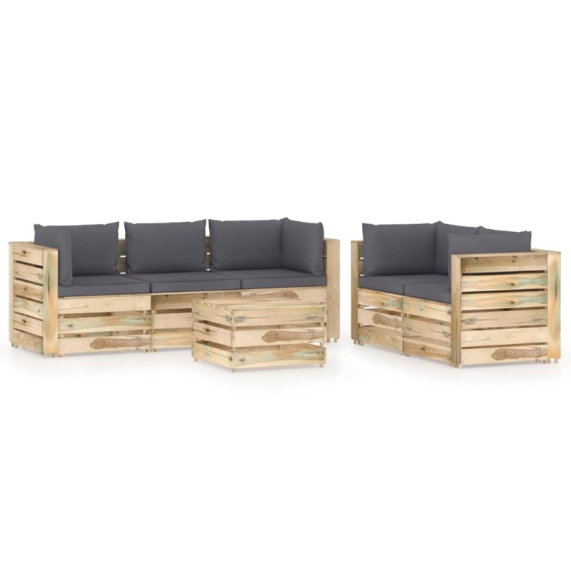 6-tlg. Garten-Lounge-Set mit Kissen Grün Imprägniertes Holz 6-tlg. Garten-Lounge-Set mit Kissen Grün Imprägniertes Holz