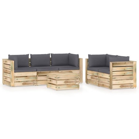 6-tlg. Garten-Lounge-Set mit Kissen Grün Imprägniertes Holz
