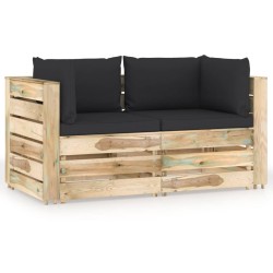 2-Sitzer Outdoor-Sofa mit Kissen Grün Imprägniertes Holz