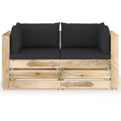 2-Sitzer Outdoor-Sofa mit Kissen Grün Imprägniertes Holz