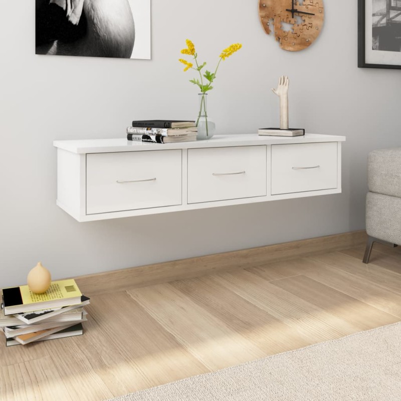 vidaXL Wand-Schubladenregal Hochglanz-Weiß 88x26x18,5 cm Holzwerkstoff vidaXL Wand-Schubladenregal Hochglanz-Weiß 88x26x18,5 cm Holzwerkstoff