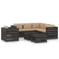 vidaXL 8-tlg. Garten-Lounge-Set mit Kissen Grau Imprägniertes Holz