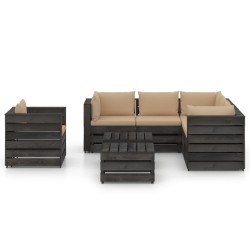 vidaXL 8-tlg. Garten-Lounge-Set mit Kissen Grau Imprägniertes Holz