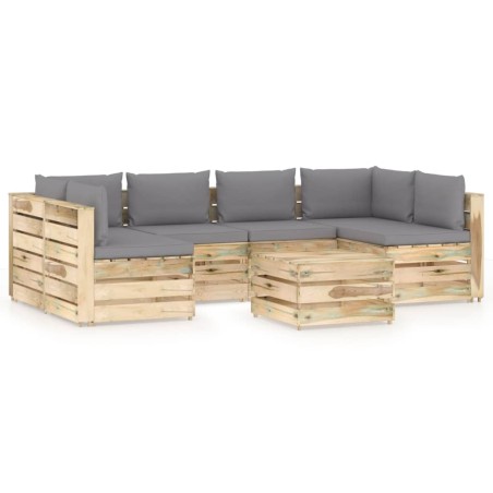 7-tlg. Garten-Lounge-Set mit Kissen Grün Imprägniertes Holz