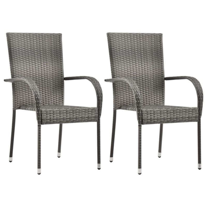 Gartenstühle Stapelbar 2 Stk. Grau Poly Rattan Gartenstühle Stapelbar 2 Stk. Grau Poly Rattan