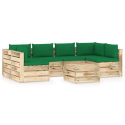 7-tlg. Garten-Lounge-Set mit Kissen Grün Imprägniertes Holz