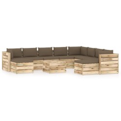 11-tlg. Garten-Lounge-Set mit Kissen Grün Imprägniertes Holz