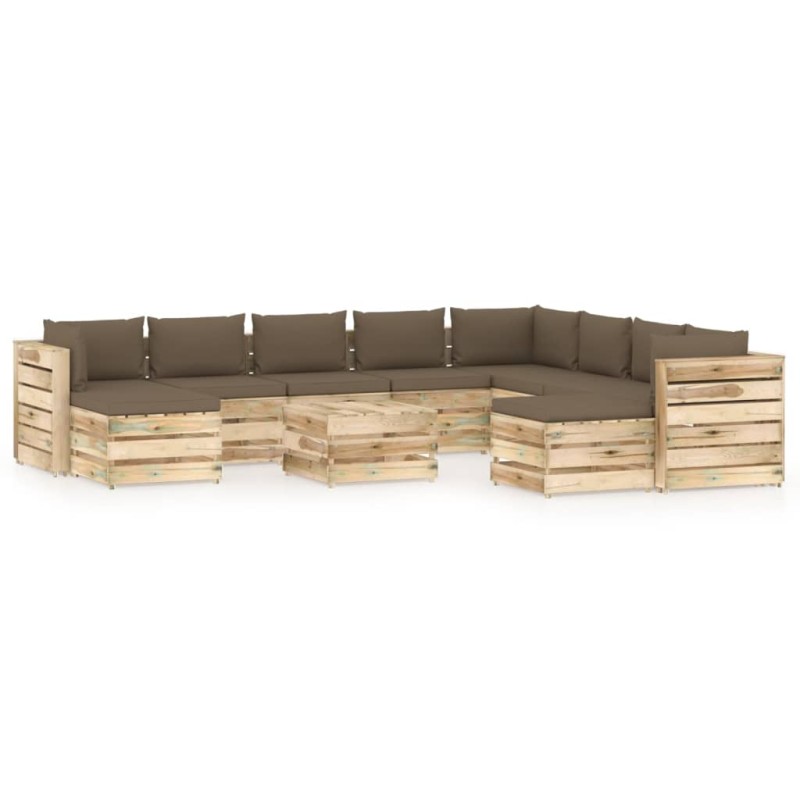 11-tlg. Garten-Lounge-Set mit Kissen Grün Imprägniertes Holz 11-tlg. Garten-Lounge-Set mit Kissen Grün Imprägniertes Holz