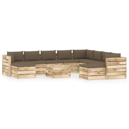 11-tlg. Garten-Lounge-Set mit Kissen Grün Imprägniertes Holz