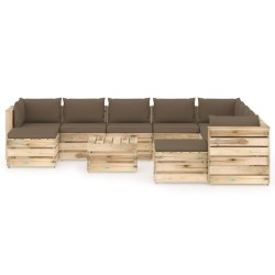 11-tlg. Garten-Lounge-Set mit Kissen Grün Imprägniertes Holz