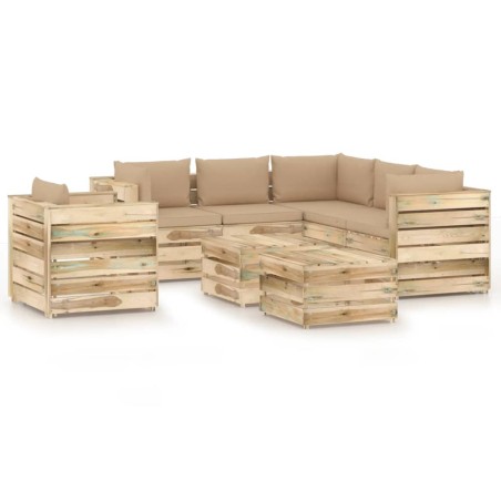 8-tlg. Garten-Lounge-Set mit Kissen Grün Imprägniertes Holz