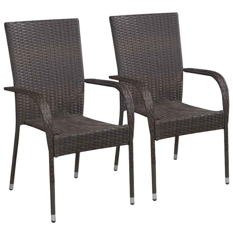 Stapelbare Gartenstühle 2 Stk. Poly Rattan Braun Stapelbare Gartenstühle 2 Stk. Poly Rattan Braun