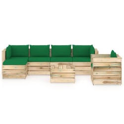 7-tlg. Garten-Lounge-Set mit Kissen Grün Imprägniertes Holz