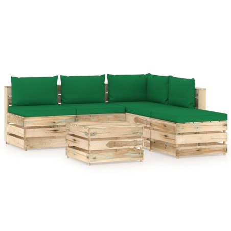 6-tlg. Garten-Lounge-Set mit Kissen Grün Imprägniertes Holz