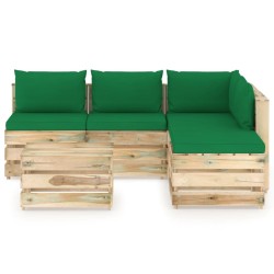 6-tlg. Garten-Lounge-Set mit Kissen Grün Imprägniertes Holz
