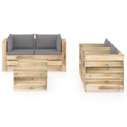 6-tlg. Garten-Lounge-Set mit Kissen Grün Imprägniertes Holz