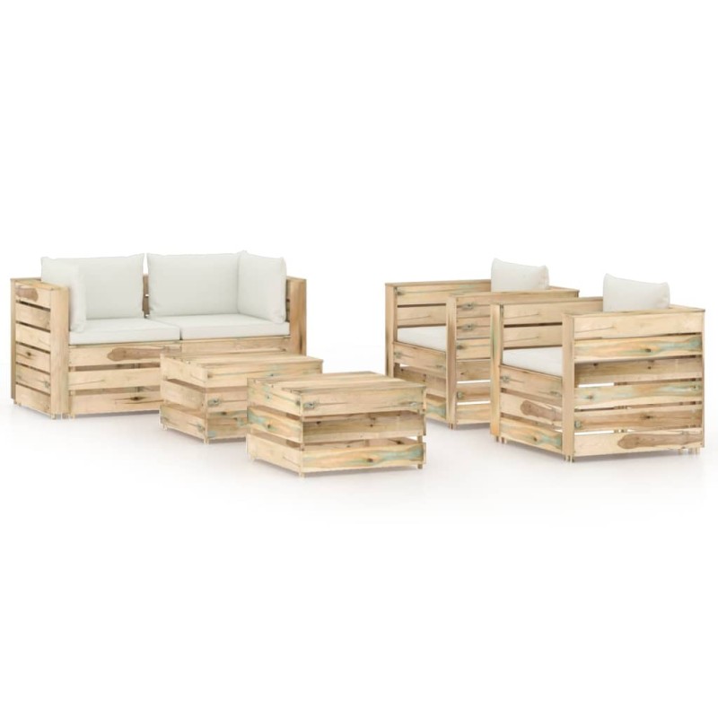 6-tlg. Garten-Lounge-Set mit Kissen Grün Imprägniertes Holz 6-tlg. Garten-Lounge-Set mit Kissen Grün Imprägniertes Holz