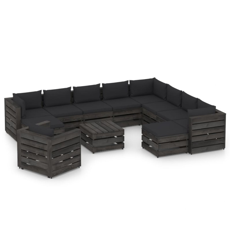 12-tlg. Garten-Lounge-Set mit Kissen Grau Imprägniertes Holz 12-tlg. Garten-Lounge-Set mit Kissen Grau Imprägniertes Holz