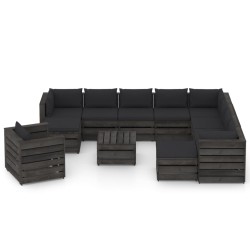 12-tlg. Garten-Lounge-Set mit Kissen Grau Imprägniertes Holz