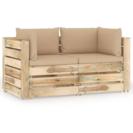 2-Sitzer Outdoor-Sofa mit Kissen Grün Imprägniertes Holz