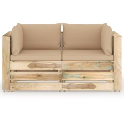 2-Sitzer Outdoor-Sofa mit Kissen Grün Imprägniertes Holz