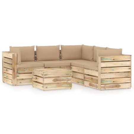 6-tlg. Garten-Lounge-Set mit Kissen Grün Imprägniertes Holz