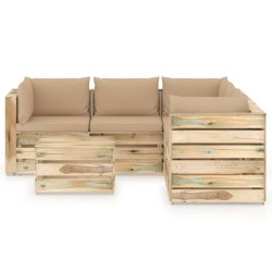 6-tlg. Garten-Lounge-Set mit Kissen Grün Imprägniertes Holz