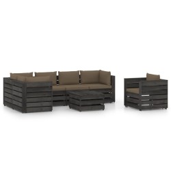 vidaXL 7-tlg. Garten-Lounge-Set mit Kissen Grau Imprägniertes Holz
