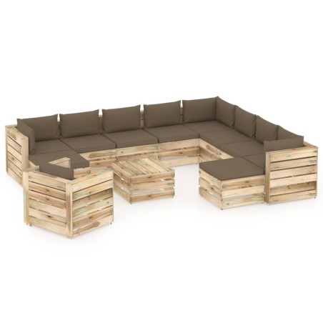 12-tlg. Garten-Lounge-Set mit Kissen Grün Imprägniertes Holz