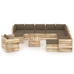 12-tlg. Garten-Lounge-Set mit Kissen Grün Imprägniertes Holz