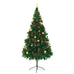 vidaXL Künstlicher Weihnachtsbaum mit Beleuchtung & Kugeln Grün 210 cm