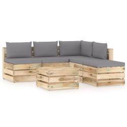 6-tlg. Garten-Lounge-Set mit Kissen Grün Imprägniertes Holz