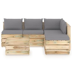 6-tlg. Garten-Lounge-Set mit Kissen Grün Imprägniertes Holz