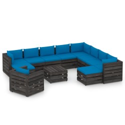 12-tlg. Garten-Lounge-Set mit Kissen Grau Imprägniertes Holz