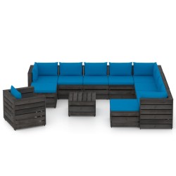 12-tlg. Garten-Lounge-Set mit Kissen Grau Imprägniertes Holz