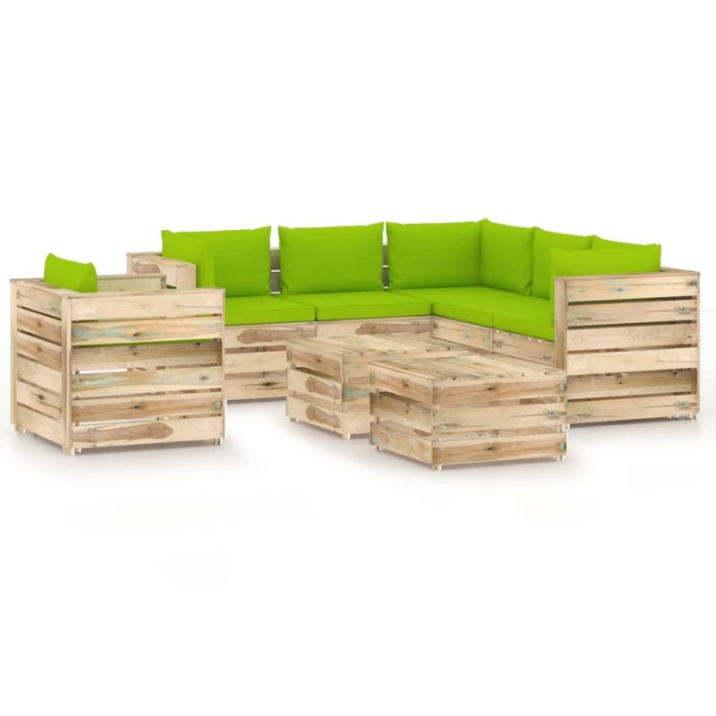 8-tlg. Garten-Lounge-Set mit Kissen Grün Imprägniertes Holz 8-tlg. Garten-Lounge-Set mit Kissen Grün Imprägniertes Holz