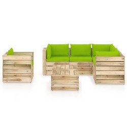 8-tlg. Garten-Lounge-Set mit Kissen Grün Imprägniertes Holz