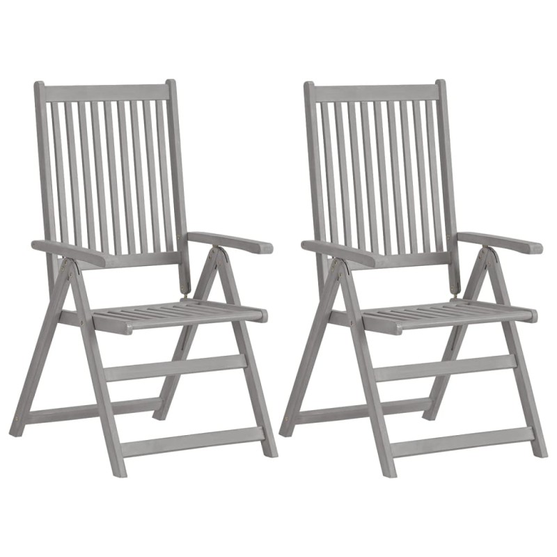 vidaXL Verstellbare Gartenstühle 2 Stk. Grau Massivholz Akazie vidaXL Verstellbare Gartenstühle 2 Stk. Grau Massivholz Akazie