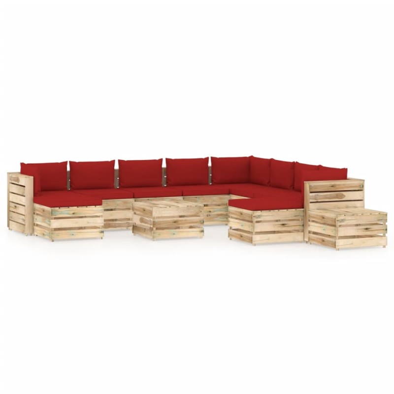 12-tlg. Garten-Lounge-Set mit Kissen Grün Imprägniertes Holz 12-tlg. Garten-Lounge-Set mit Kissen Grün Imprägniertes Holz