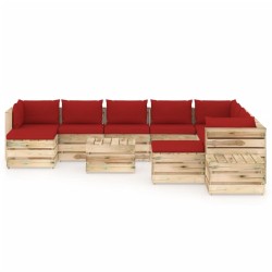 12-tlg. Garten-Lounge-Set mit Kissen Grün Imprägniertes Holz
